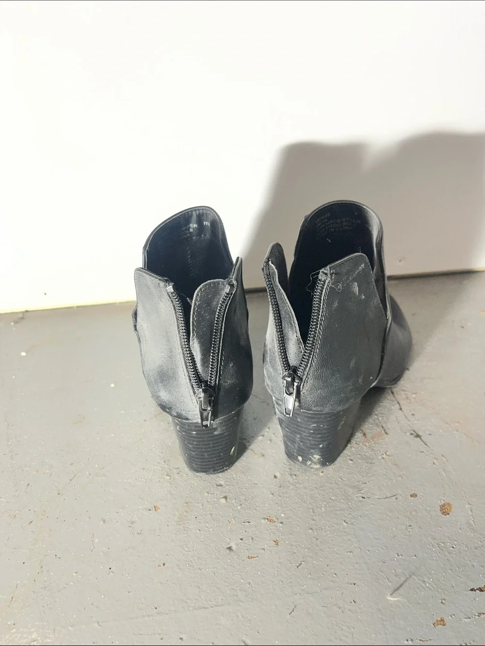 me too Black Leather Ankle Booties with Cutout V Detailing